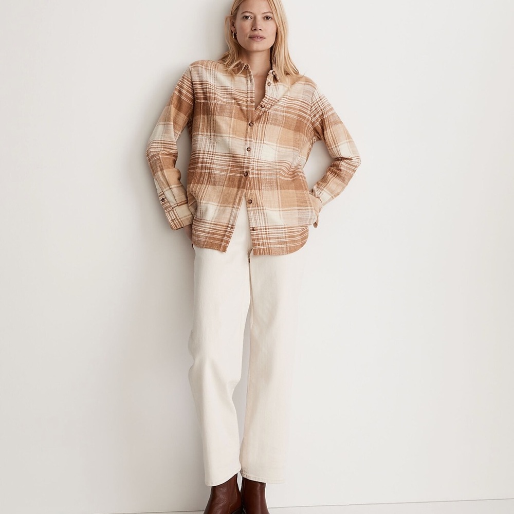 Madewell Slub Flannel Sunday Shirt in Earthen Sand Size M
